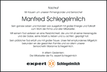 Anzeige von Manfred Schlegelmilch von MGO