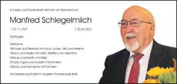 Anzeige von Manfred Schlegelmilch von MGO