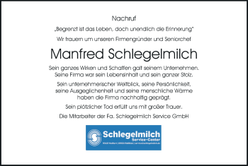 Anzeige von Manfred Schlegelmilch von MGO