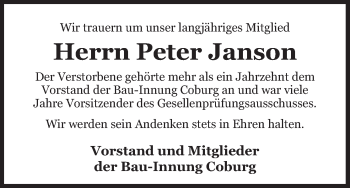 Anzeige von Peter Janson von MGO