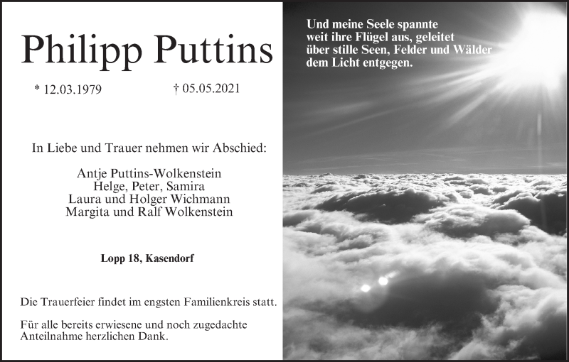  Traueranzeige für Philipp Puttins vom 08.05.2021 aus MGO