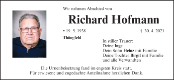 Anzeige von Richard Hofmann von MGO
