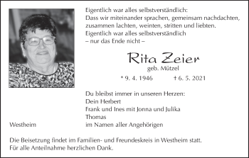 Anzeige von Rita Zeier von MGO