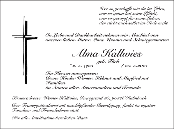 Anzeige von Alma Kallwies von MGO
