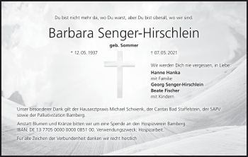 Anzeige von Barbara Senger-Hirschlein von MGO