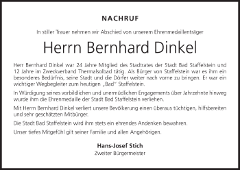 Anzeige von Bernhard Dinkel von MGO