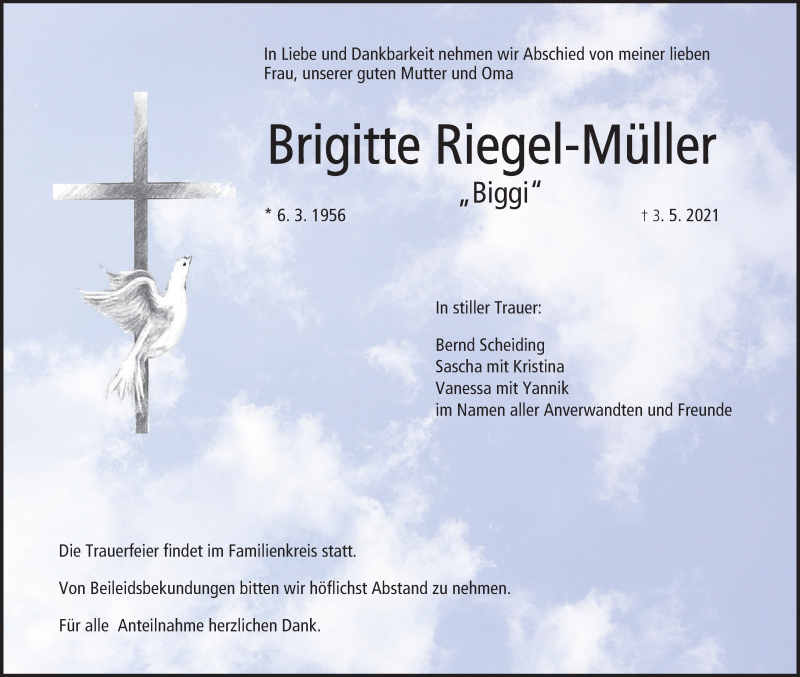  Traueranzeige für Brigitte Riegel-Müller vom 10.05.2021 aus MGO