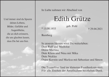 Anzeige von Edith Grütze von MGO
