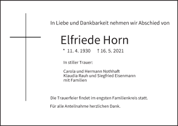 Anzeige von Elfriede Horn von MGO