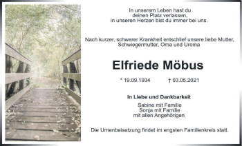 Anzeige von Elfriede Möbus von MGO