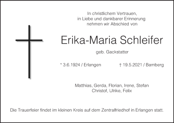 Anzeige von Erika-Maria Schleifer von MGO