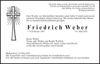 Anzeige von Friedrich Weber von MGO