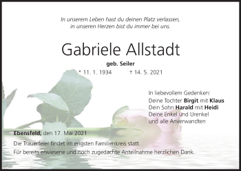 Anzeige von Gabriele Allstadt von MGO