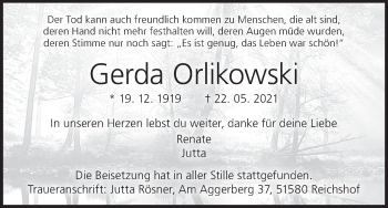 Anzeige von Gerda Orlikowski von MGO