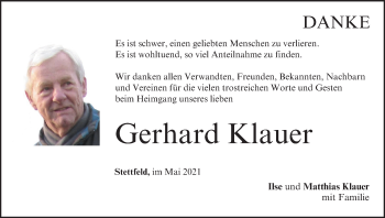 Anzeige von Gerhard Klauer von MGO