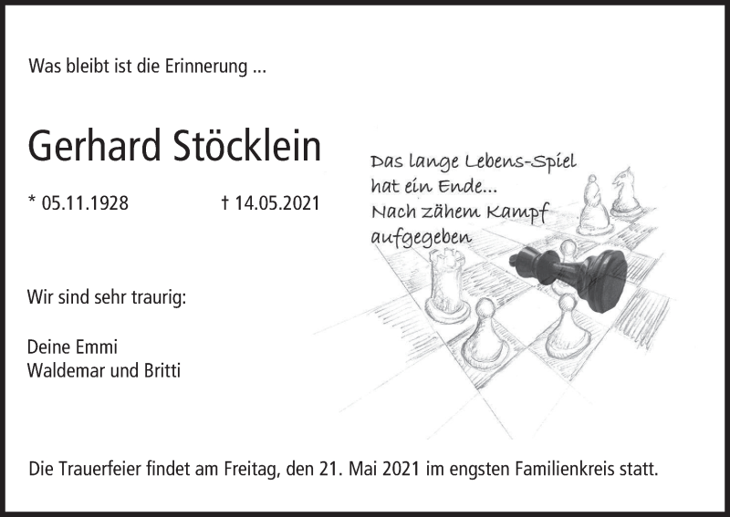 Traueranzeige für Gerhard Stöcklein vom 19.05.2021 aus MGO