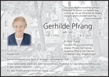 Anzeige von Gerhilde Pfrang von MGO