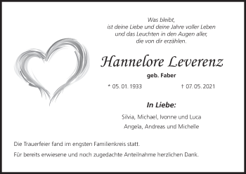 Anzeige von Hannelore Leverenz von MGO