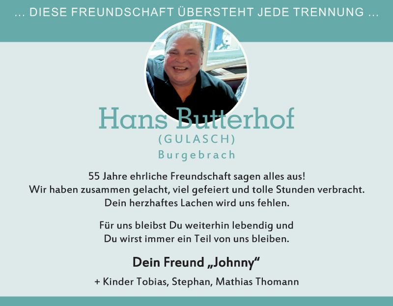  Traueranzeige für Hans Butterhof vom 22.05.2021 aus MGO
