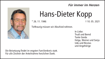 Anzeige von Hans-Dieter Kopp von MGO