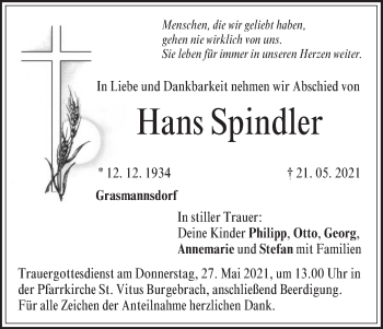 Anzeige von Hans Spindler von MGO