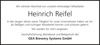 Anzeige von Heinrich Reifel von MGO