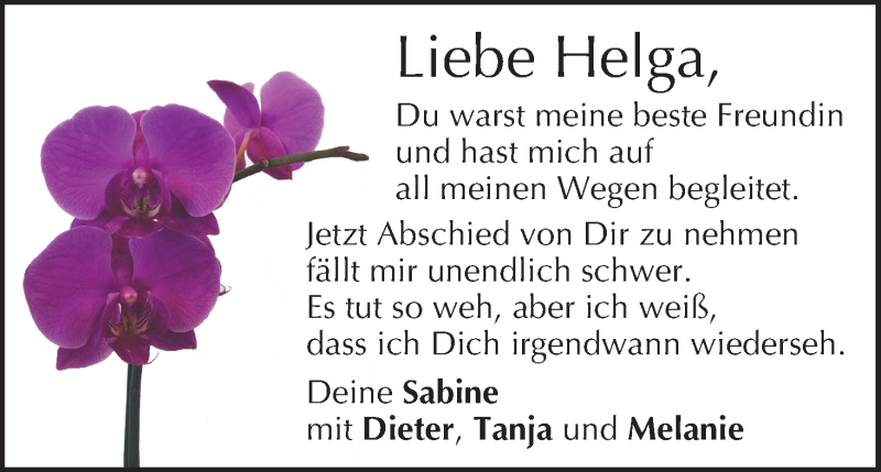  Traueranzeige für Helga  vom 29.05.2021 aus MGO