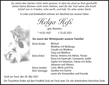 Anzeige von Helga Heß von MGO