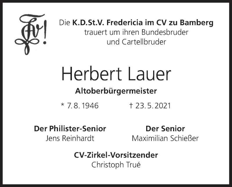  Traueranzeige für Herbert Lauer vom 29.05.2021 aus MGO