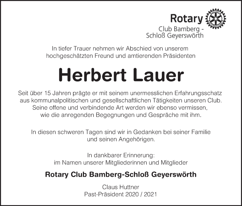  Traueranzeige für Herbert Lauer vom 26.05.2021 aus MGO