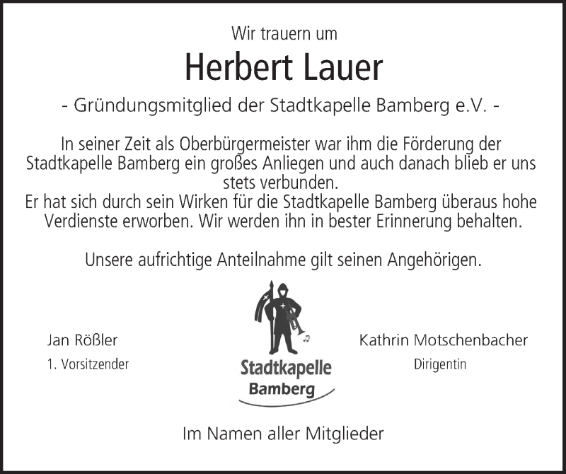  Traueranzeige für Herbert Lauer vom 27.05.2021 aus MGO