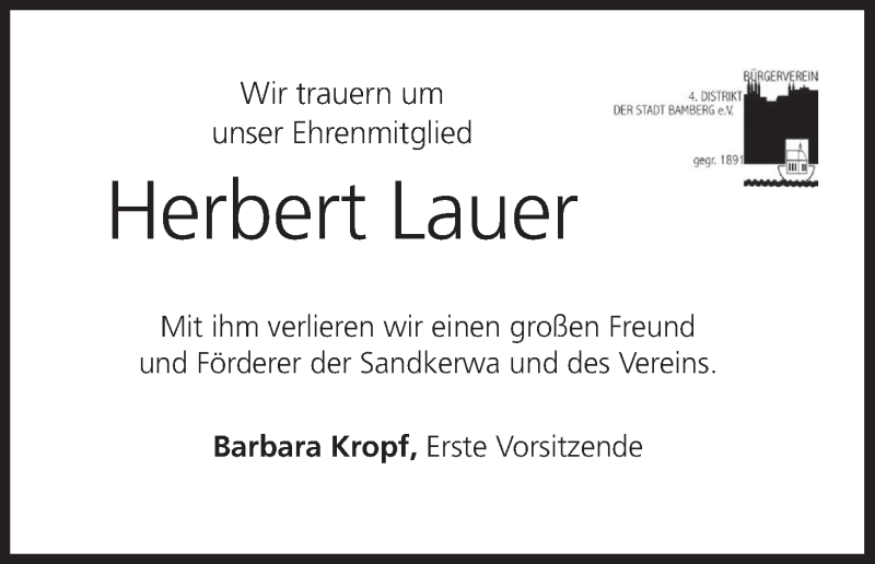  Traueranzeige für Herbert Lauer vom 29.05.2021 aus MGO