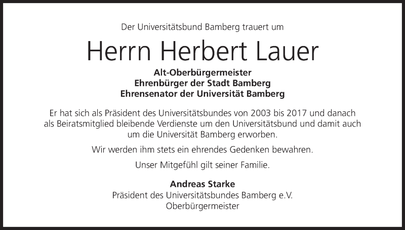  Traueranzeige für Herbert Lauer vom 26.05.2021 aus MGO