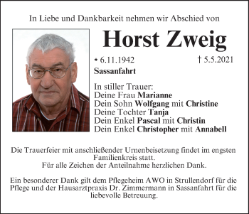 Anzeige von Horst Zweig von MGO