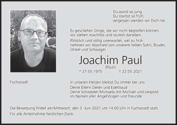 Anzeige von Joachim Paul von MGO