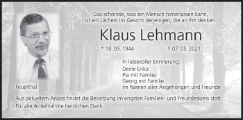 Anzeige von Klaus Lehmann von MGO
