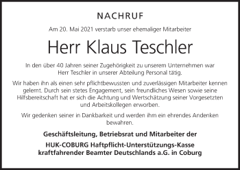 Anzeige von Klaus Teschler von MGO