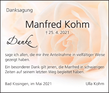 Anzeige von Manfred Kohm von MGO