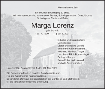 Anzeige von Marga Lorenz von MGO