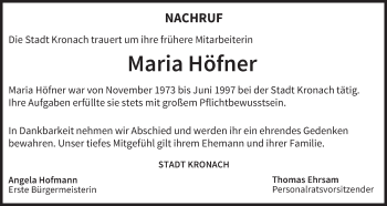 Anzeige von Maria Höfner von MGO