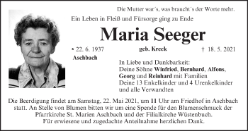 Anzeige von Maria Seeger von MGO