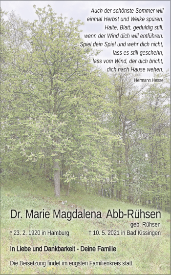 Anzeige von Marie Magdalena Abb-Rühsen von MGO