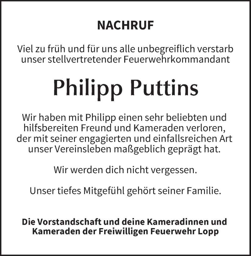  Traueranzeige für Philipp Puttins vom 11.05.2021 aus MGO