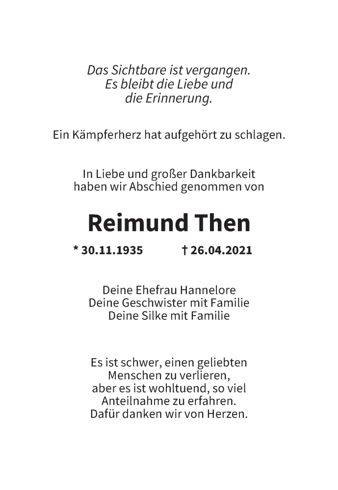  Traueranzeige für Reimund Then vom 15.05.2021 aus MGO