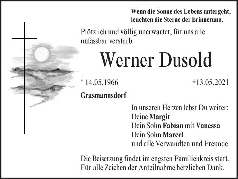  Traueranzeige für Werner Dusold vom 18.05.2021 aus MGO