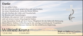 Anzeige von Wilfried Kranz von MGO