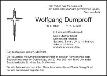 Anzeige von Wolfgang Dumproff von MGO