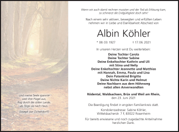 Anzeige von Albin Köhler von MGO