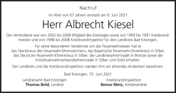 Anzeige von Albrecht Kiesel von MGO