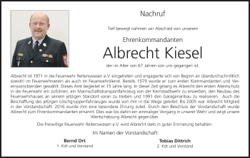 Anzeige von Albrecht Kiesel von MGO